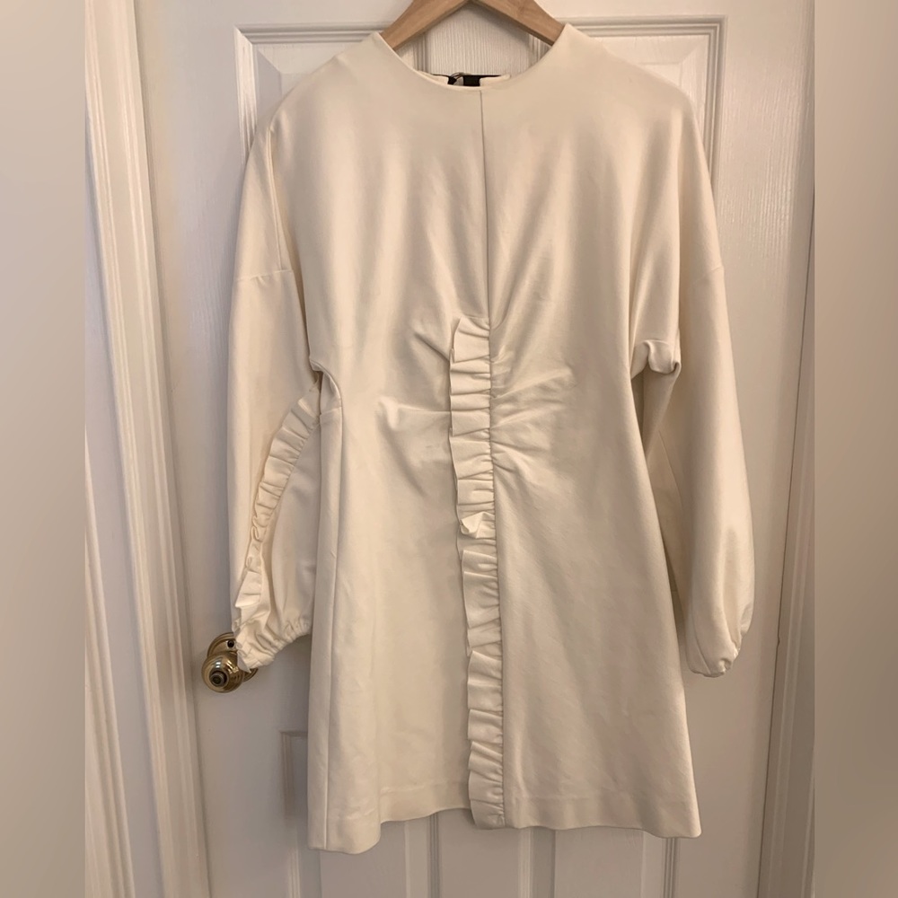 Tibi ivory dress with black tie closure